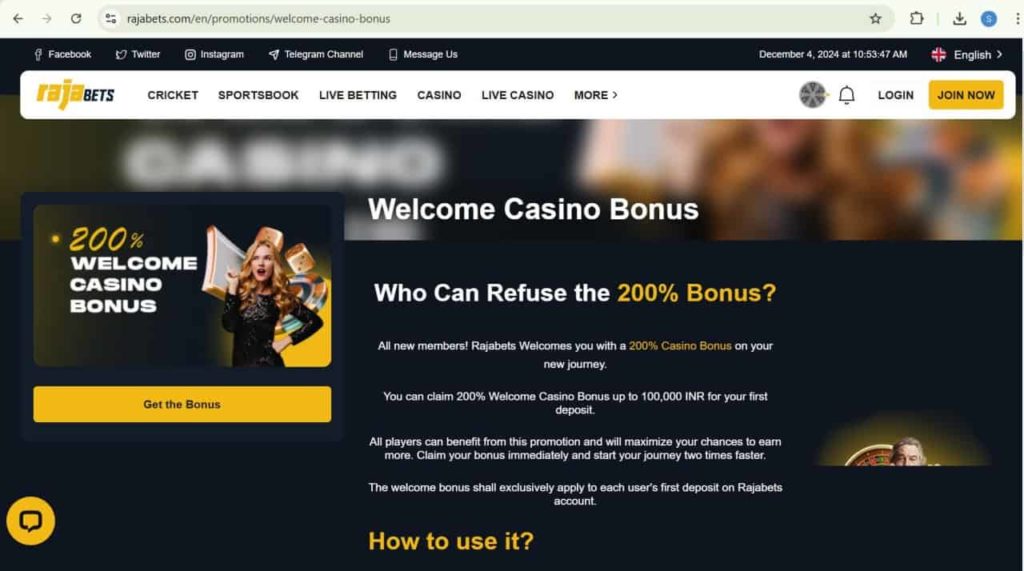 Rajabets Casino Welcome Bonus